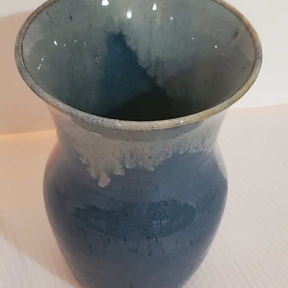 VTG Studio Art Drip Glaze Pottery Bud Vase Signed 1999 90s Blue Denim 5" - Picture 2 of 6
